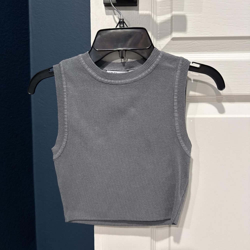 Zara Grey Ribbed Sleeveless Tank Top
